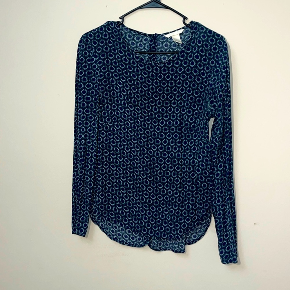 H&M Blue and White Fitted Long Sleeve Blouse